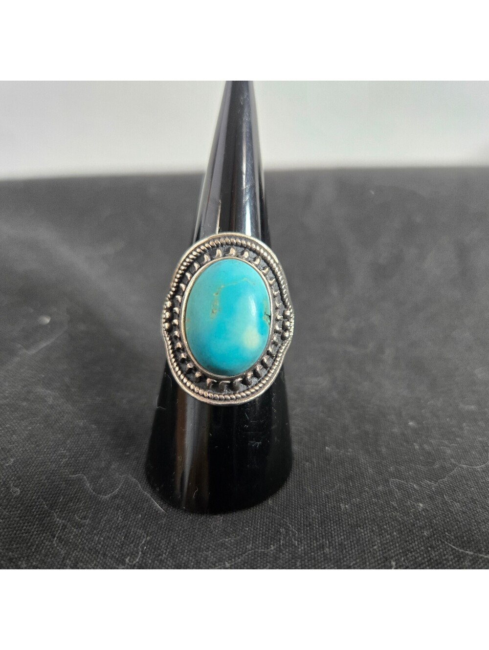 Vintage Sterling Silver Turquoise Statement Ring Oval Cabochon Southwest Style